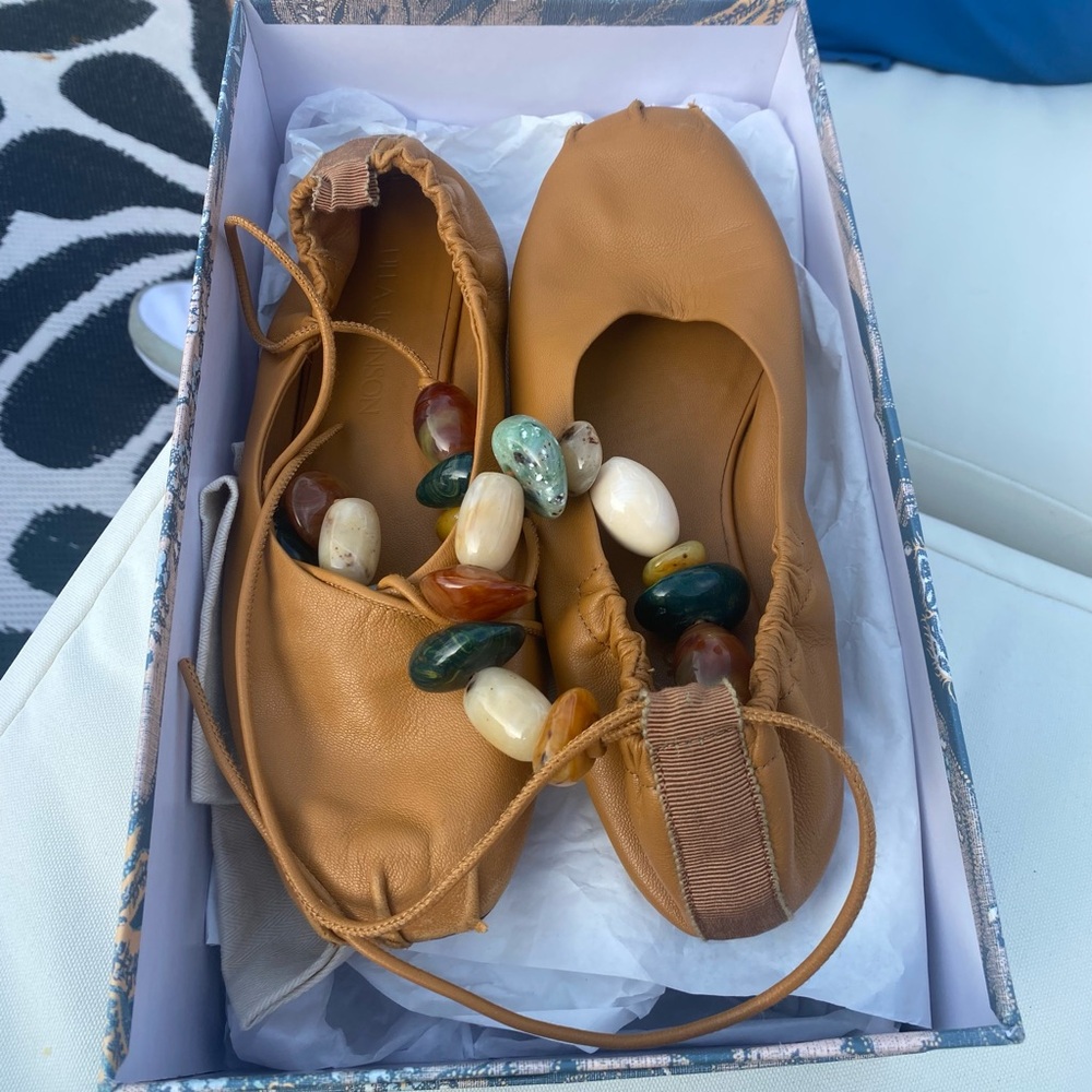 Ulla Johnson Eliza Beaded Ballet Flat color Caramel size 36